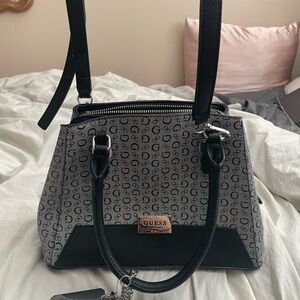 Guess Black and Gray Purse with Monogram Pattern